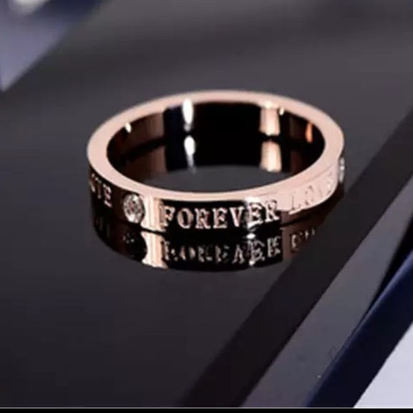 Fashion Jewelry Jewelry - Rose gold forever love simulated diamond ring.